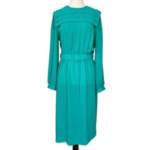 Vintage Herman Marcus Dress – 1970s Teal Pleated Midi Dress